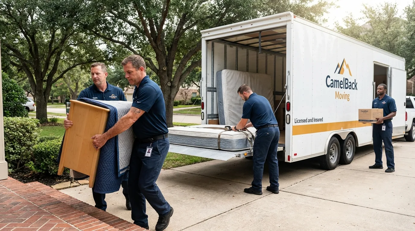 Crew loading residential truck for cross-state move from Collinsville, VA