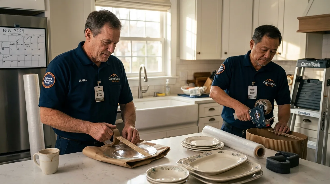 Professional crew packing kitchen dishware in Collinsville, VA